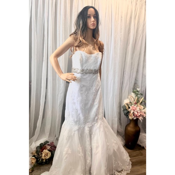 COSMOBELLA Designer Strapless Lace Wedding Dress Mermaid Style Bling Belt - Picture 1 of 10